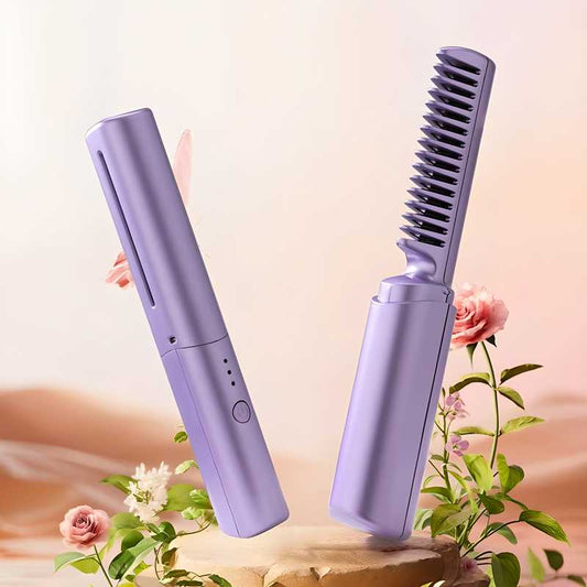 Meneflix Portable Mini Hair Straightener Cordless Rechargeable Mini Adjustable Hair Straightener Hot Comb